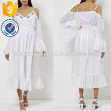 Nova Moda Branco Frio-ombro Midi Vestido Com Flores Bordadas Fabricação Atacado Moda Feminina Vestuário (TA5247D)